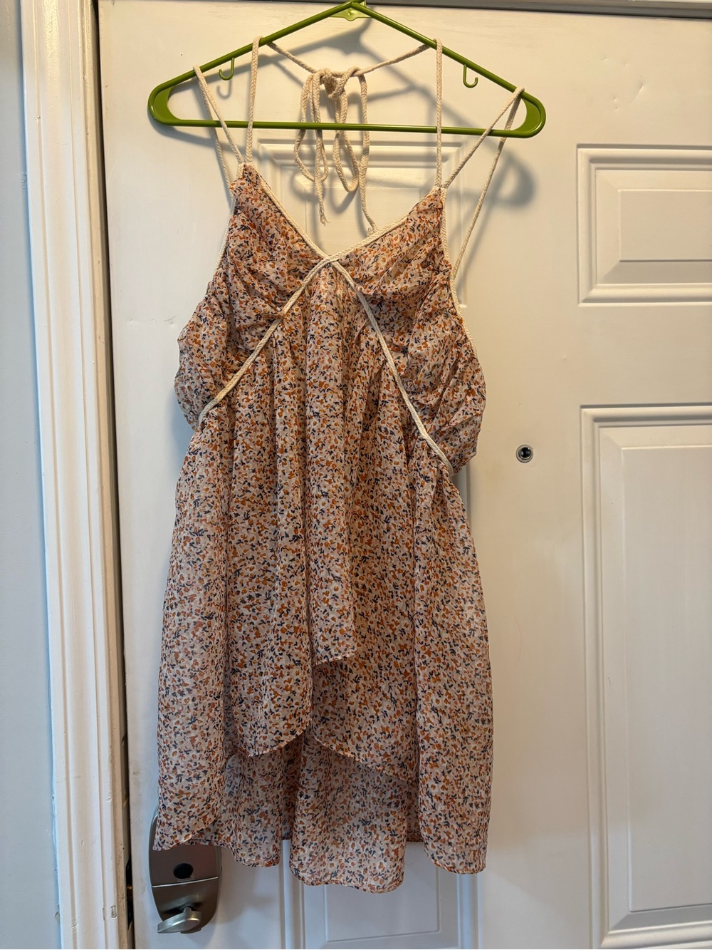 Floral Spaghetti Strap with Halter Tie Blouse - Cream & Peach Floral